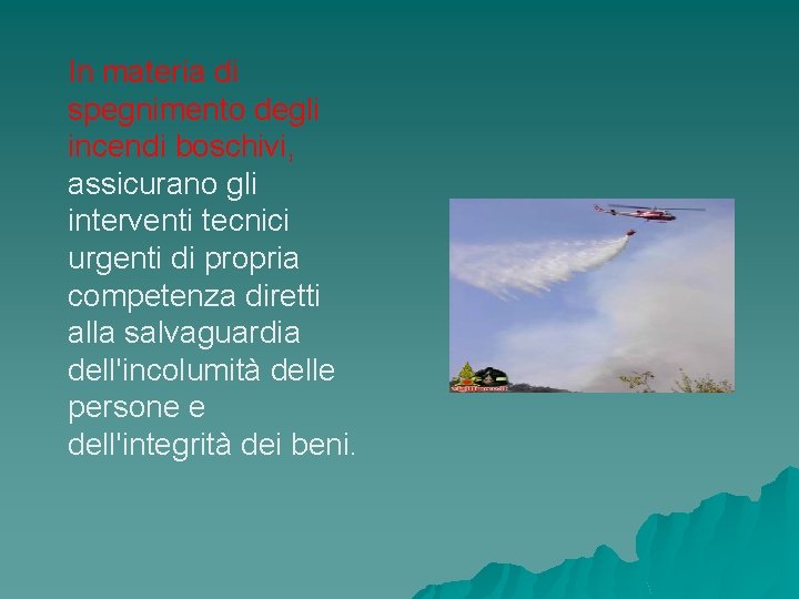 In materia di spegnimento degli incendi boschivi, assicurano gli interventi tecnici urgenti di propria