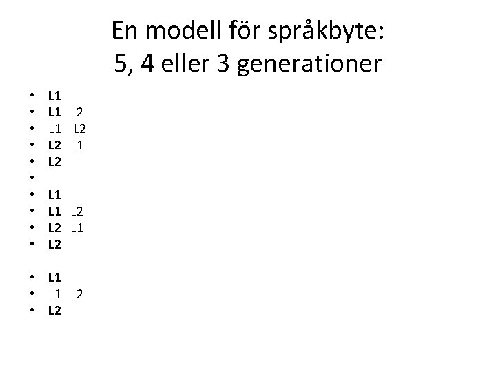 En modell för språkbyte: 5, 4 eller 3 generationer • • • L 1