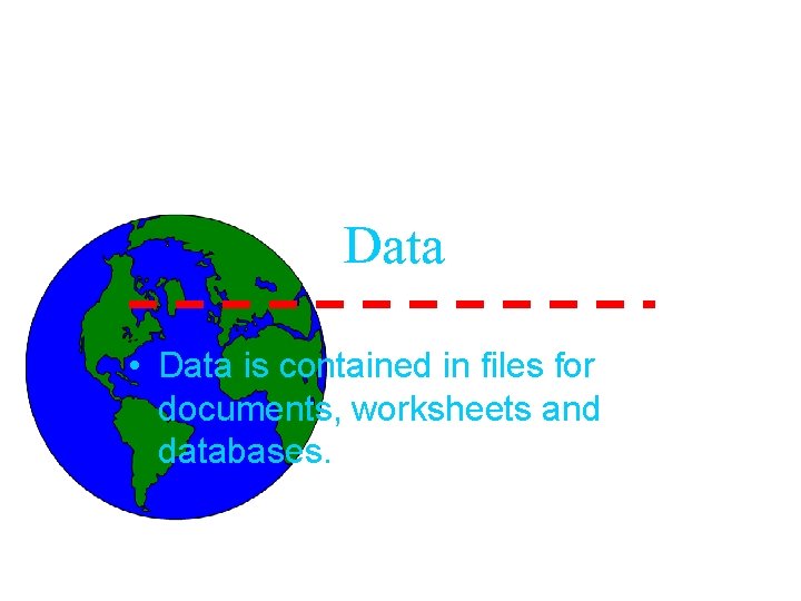 Data • Data is contained in files for documents, worksheets and databases. 