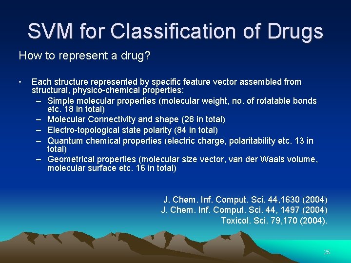 SVM for Classification of Drugs How to represent a drug? • Each structure represented