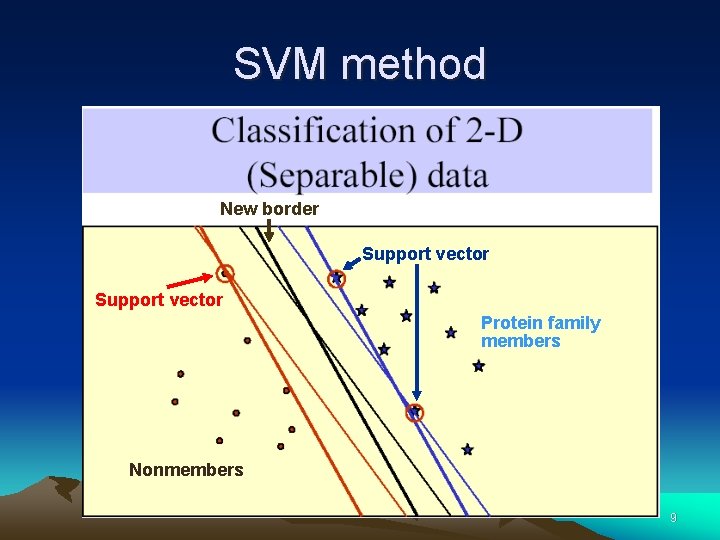 SVM method New border Support vector Protein family members Nonmembers 9 