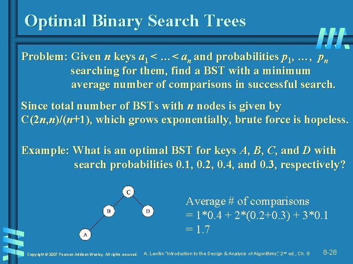 Optimal Binary Search Trees Problem: Given n keys a 1 < …< an and