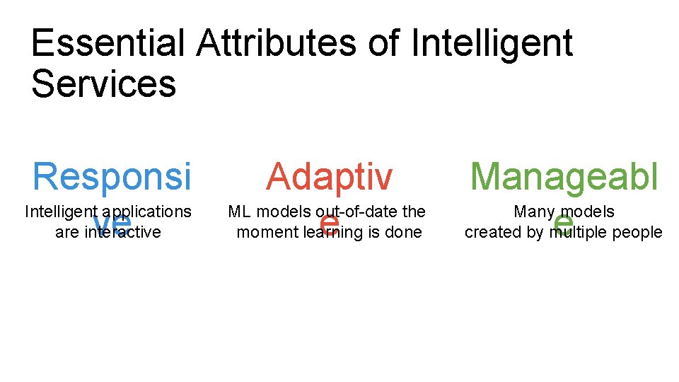 Essential Attributes of Intelligent Services Responsi Intelligent applications ve are interactive Adaptiv ML models Essential Attributes of Intelligent Services Responsi Intelligent applications ve are interactive Adaptiv ML models