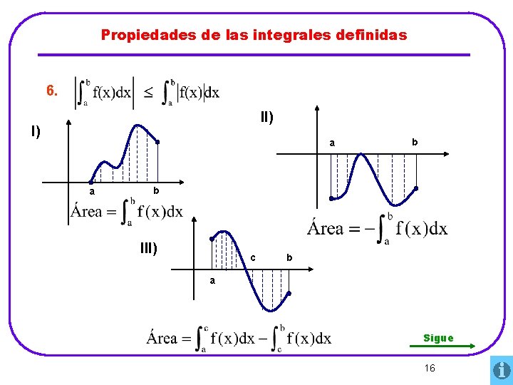 Propiedades de las integrales definidas 6. II) I) a a b b III) c