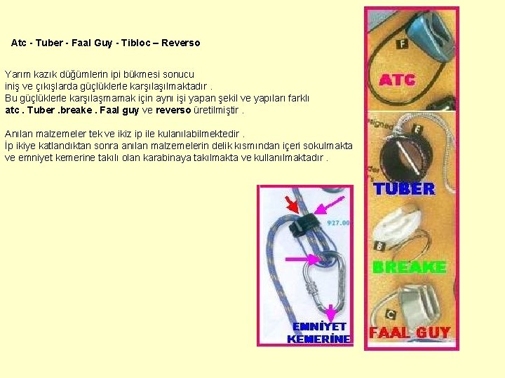 Atc - Tuber - Faal Guy - Tibloc – Reverso Yarım kazık düğümlerin ipi Atc - Tuber - Faal Guy - Tibloc – Reverso Yarım kazık düğümlerin ipi