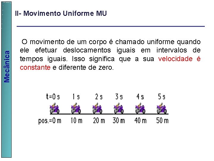 Mecânica II- Movimento Uniforme MU O movimento de um corpo é chamado uniforme quando