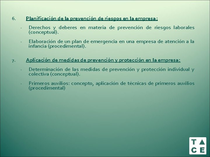 Planificación de la prevención de riesgos en la empresa: 6. - Derechos y deberes Planificación de la prevención de riesgos en la empresa: 6. - Derechos y deberes