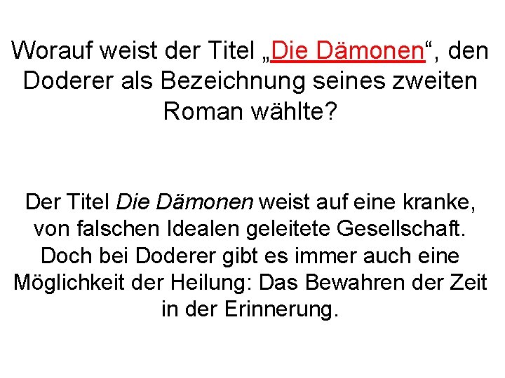 Worauf weist der Titel „Die Dämonen“, den Doderer als Bezeichnung seines zweiten Roman wählte?