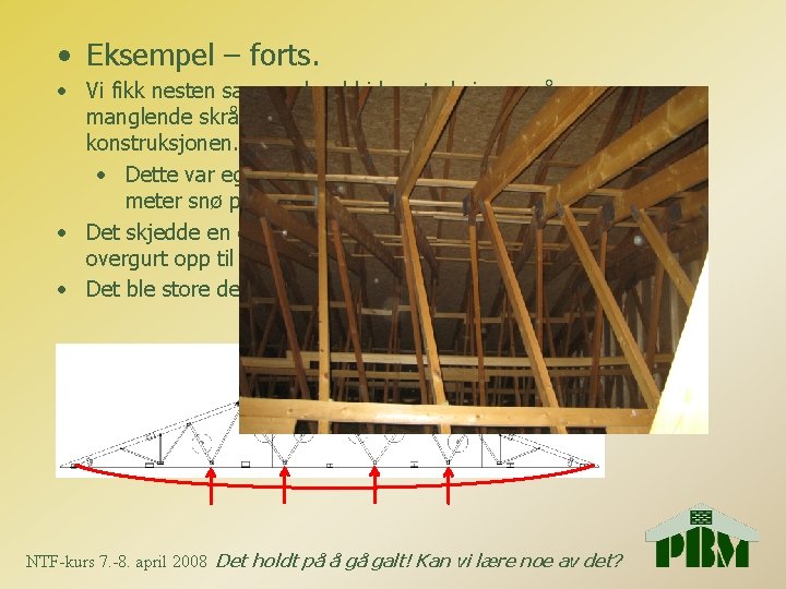  • Eksempel – forts. • Vi fikk nesten sammenbrudd i konstruksjonen på grunn