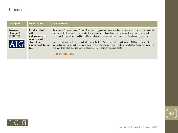 Products Category Innovation Description Process change 3 (PPC-03) Product that will independently review and