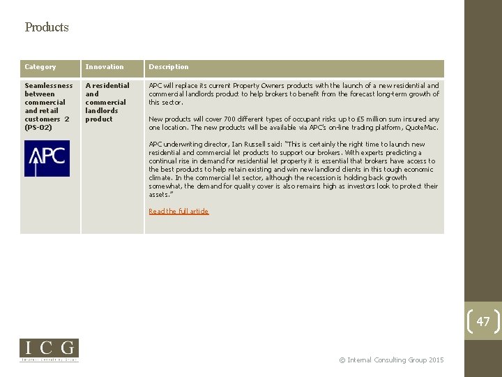 Products Category Innovation Description Seamlessness between commercial and retail customers 2 (PS-02) A residential