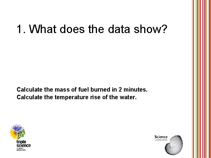 1. What does the data show? Calculate the mass of fuel burned in 2