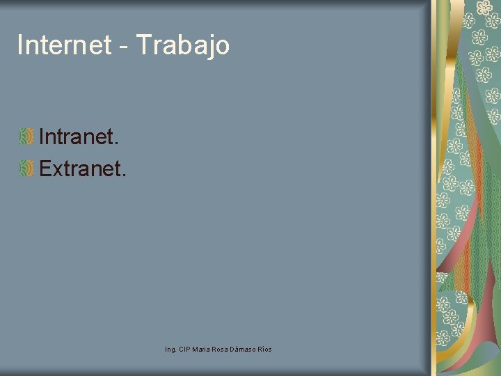 Internet - Trabajo Intranet. Extranet. Ing. CIP Maria Rosa Dámaso Ríos 