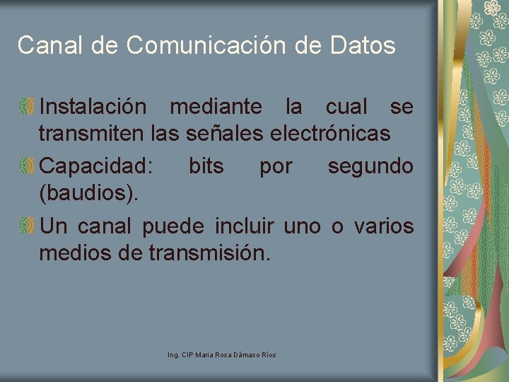 Canal de Comunicación de Datos Instalación mediante la cual se transmiten las señales electrónicas