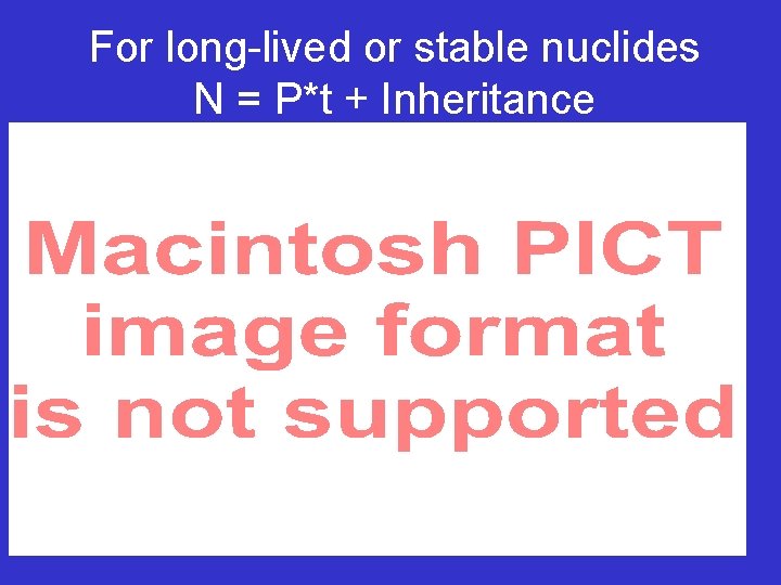 For long-lived or stable nuclides N = P*t + Inheritance 