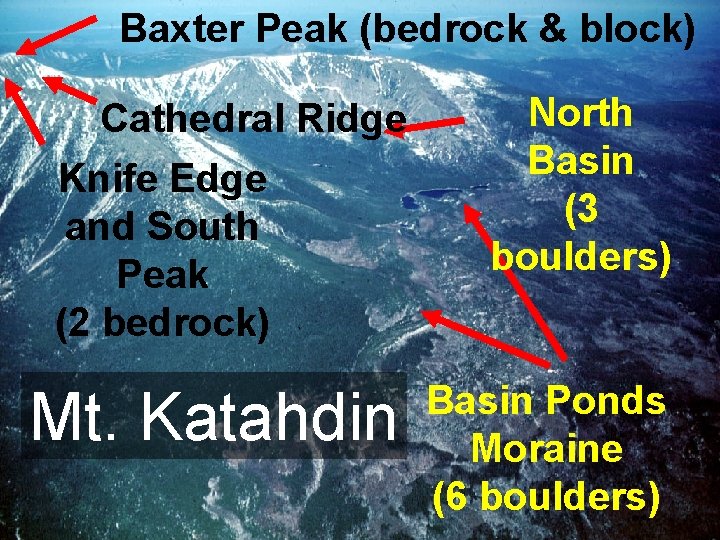 Baxter Peak (bedrock & block) Cathedral Ridge Knife Edge and South Peak (2 bedrock)