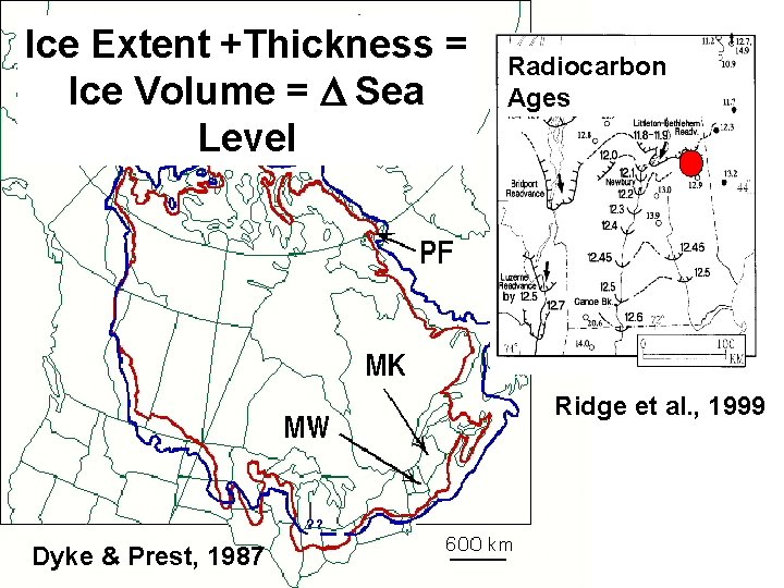 Ice Extent +Thickness = Ice Volume = D Sea Level Radiocarbon Ages Ridge et