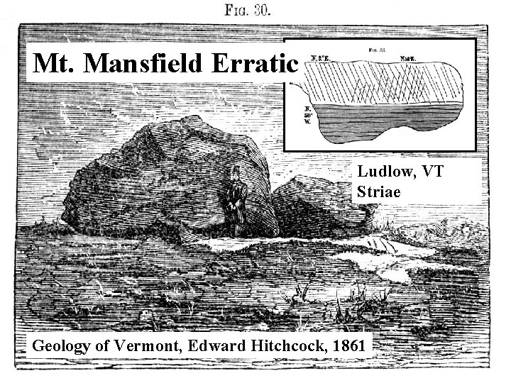 Mt. Mansfield History Erratic Ludlow, VT Striae Geology of Vermont, Edward Hitchcock, 1861 