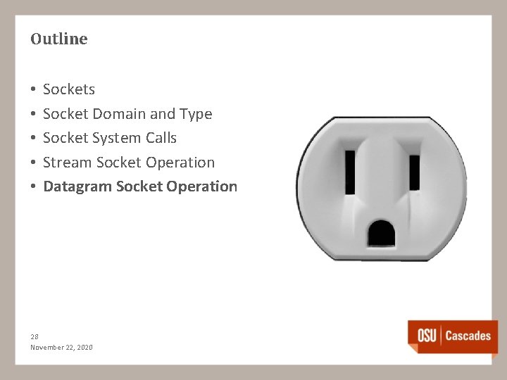 Outline • • • Sockets Socket Domain and Type Socket System Calls Stream Socket