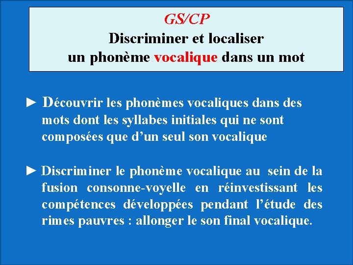 GS/CP Discriminer et localiser un phonème vocalique dans un mot ► Découvrir les phonèmes