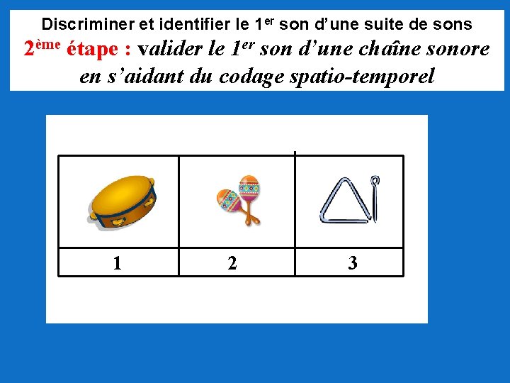 Discriminer et identifier le 1 er son d’une suite de sons 2ème étape :