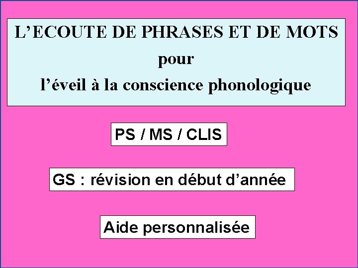 L’ECOUTE DE PHRASES ET DE MOTS pour l’éveil à la conscience phonologique PS /