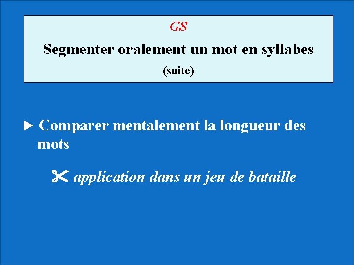 GS Segmenter oralement un mot en syllabes (suite) ► Comparer mentalement la longueur des