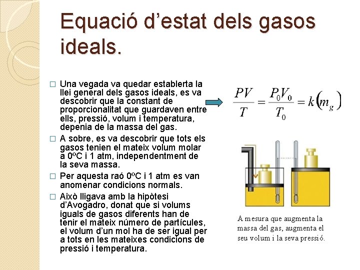 Equació d’estat dels gasos ideals. Una vegada va quedar establerta la llei general dels