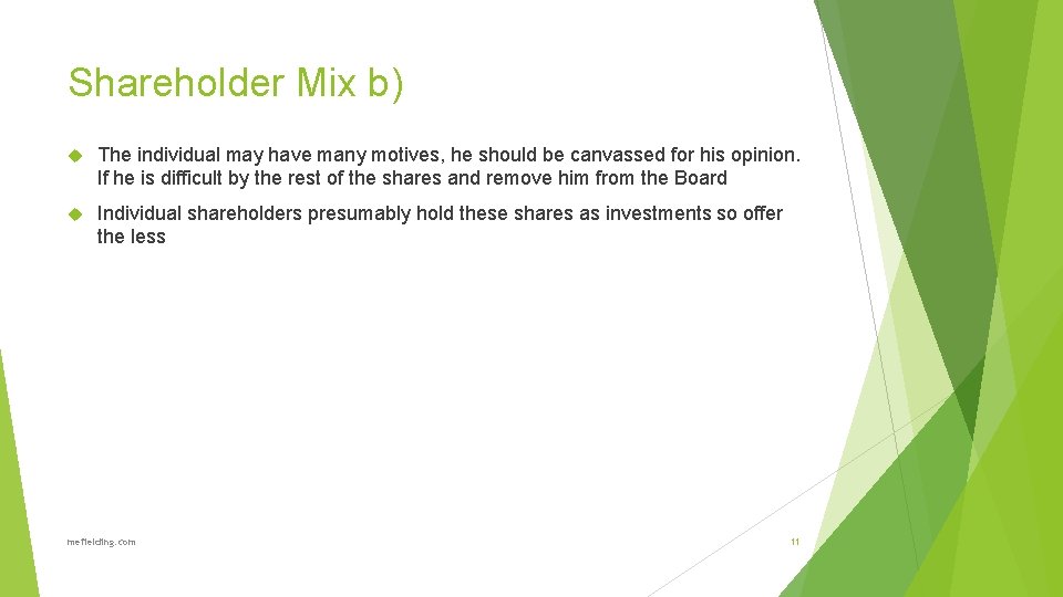 Shareholder Mix b) The individual may have many motives, he should be canvassed for