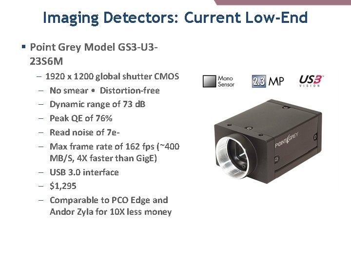Imaging Detectors: Current Low-End § Point Grey Model GS 3 -U 323 S 6 Imaging Detectors: Current Low-End § Point Grey Model GS 3 -U 323 S 6