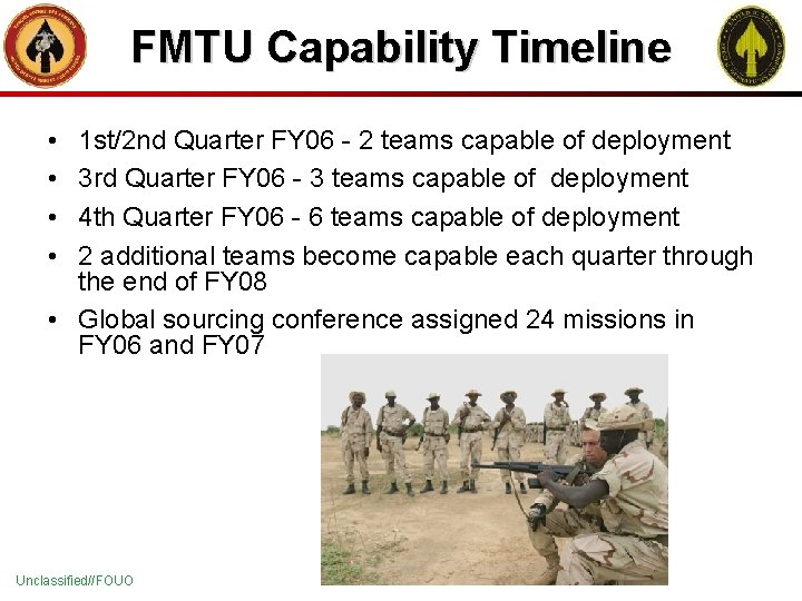 FMTU Capability Timeline • • 1 st/2 nd Quarter FY 06 - 2 teams