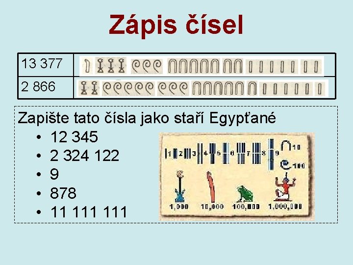 Zápis čísel 13 377 2 866 Zapište tato čísla jako staří Egypťané • 12