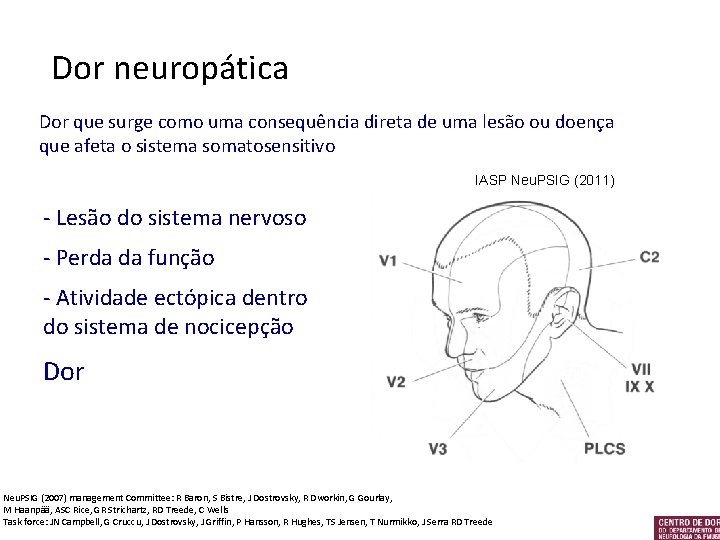  Dor neuropática Dor que surge como uma consequência direta de uma lesão ou