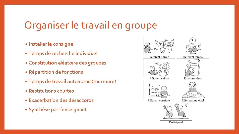 Organiser le travail en groupe • Installer la consigne • Temps de recherche individuel Organiser le travail en groupe • Installer la consigne • Temps de recherche individuel