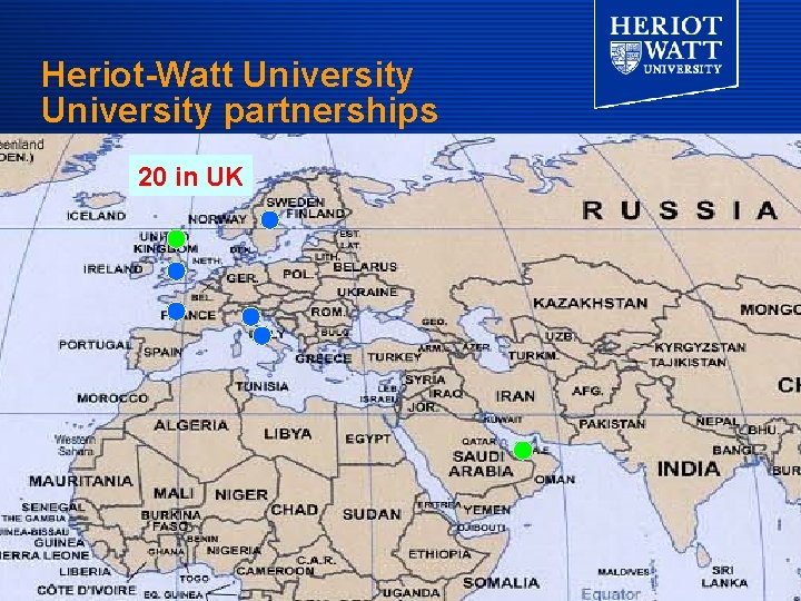 Heriot-Watt University partnerships 20 world in UK Map of the with Campuses and ASCs