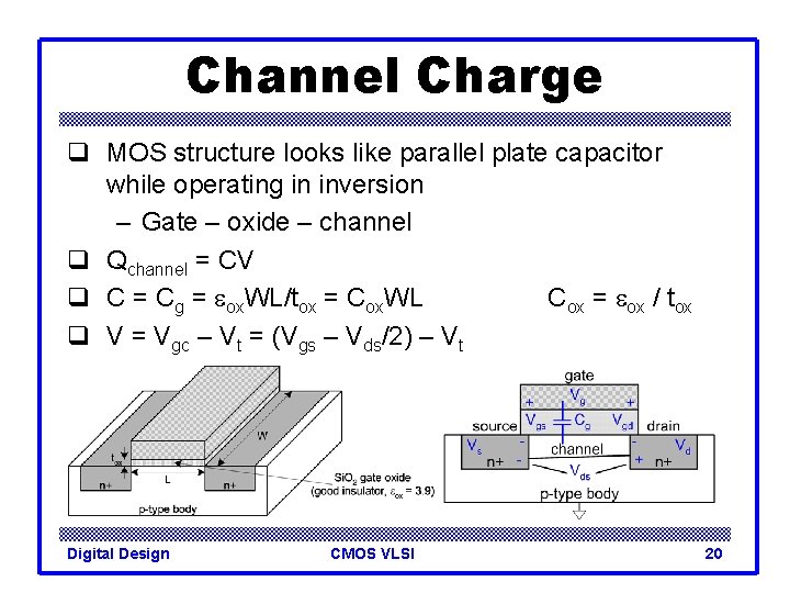 Channel Charge q MOS structure looks like parallel plate capacitor while operating in inversion