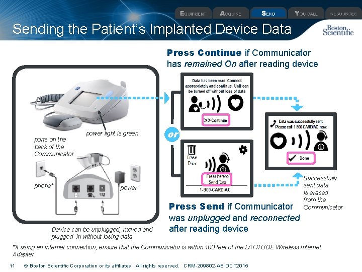 Sending the Patient’s Implanted Device Data Press Continue if Communicator has remained On after