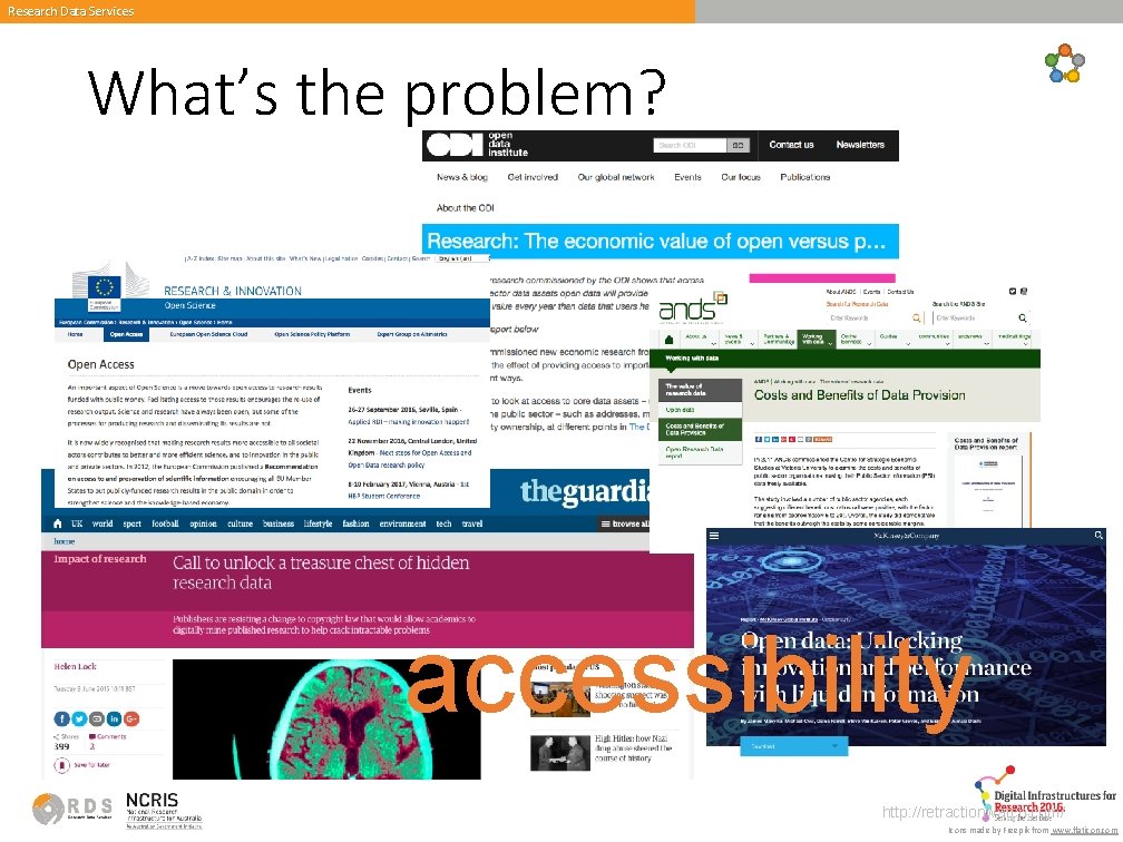 Research Data Services What’s the problem? accessibility http: //retractionwatch. com/ Icons made by Freepik