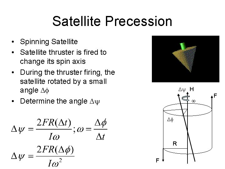 Satellite Precession • Spinning Satellite • Satellite thruster is fired to change its spin