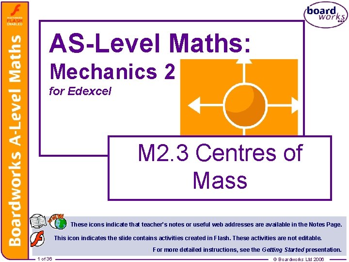 AS-Level Maths: Mechanics 2 for Edexcel M 2. 3 Centres of Mass These icons