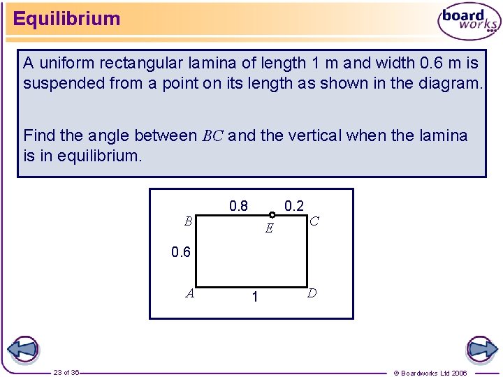 Equilibrium A uniform rectangular lamina of length 1 m and width 0. 6 m