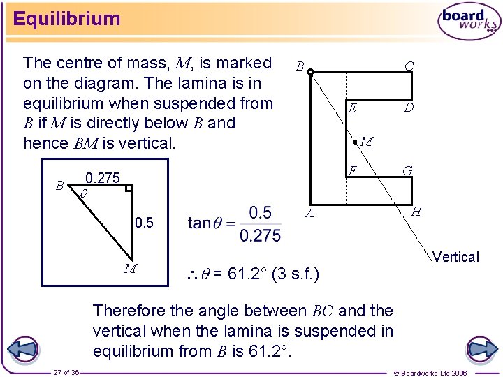 Equilibrium The centre of mass, M, is marked on the diagram. The lamina is