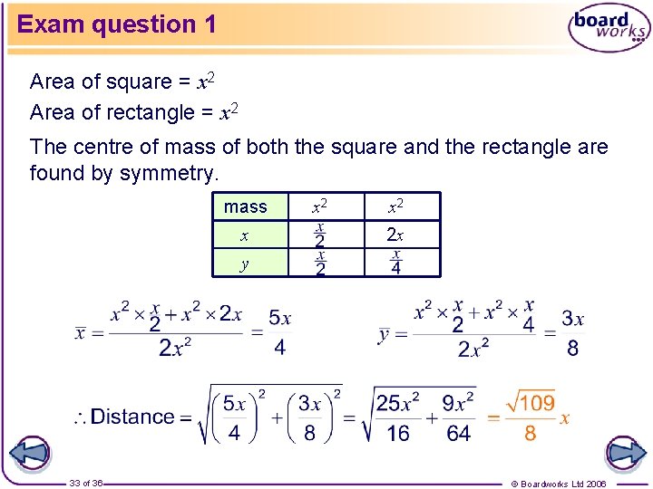 Exam question 1 Area of square = x 2 Area of rectangle = x