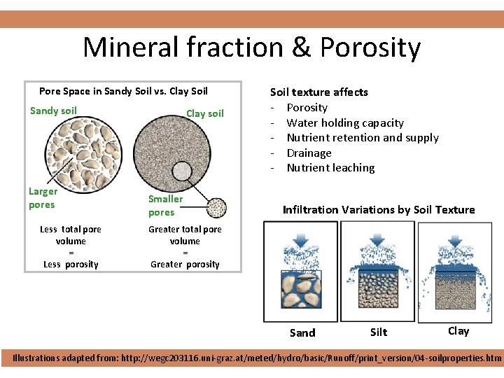 Mineral fraction & Porosity Pore Space in Sandy Soil vs. Clay Soil Sandy soil