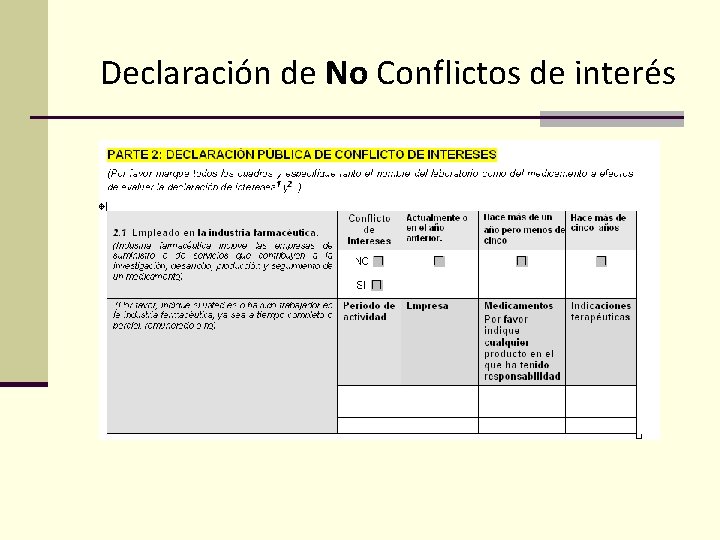 Declaración de No Conflictos de interés 