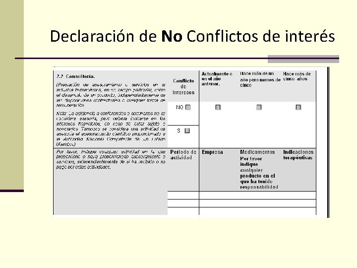 Declaración de No Conflictos de interés 