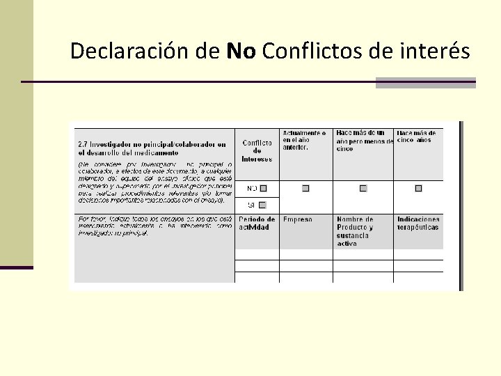 Declaración de No Conflictos de interés 