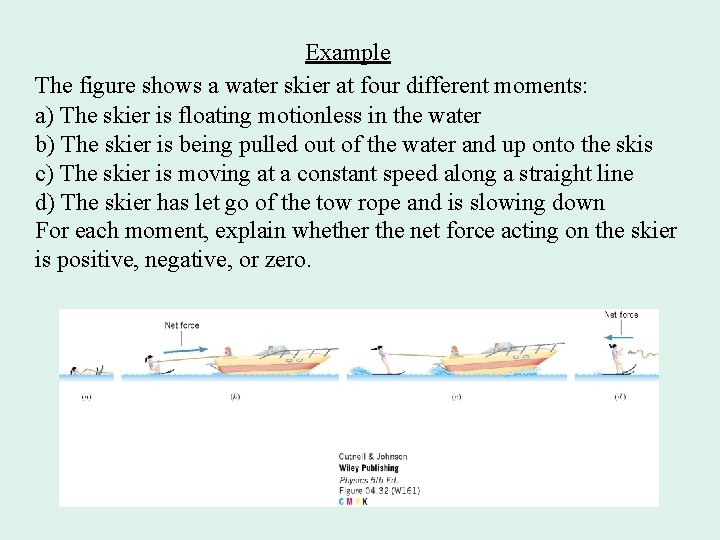 Example The figure shows a water skier at four different moments: a) The skier