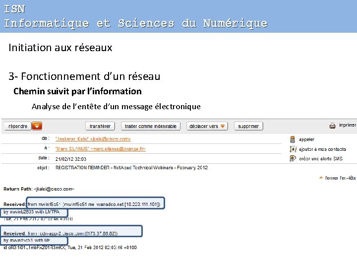 ISN Informatique et Sciences du Numérique Initiation aux réseaux 3 - Fonctionnement d’un réseau