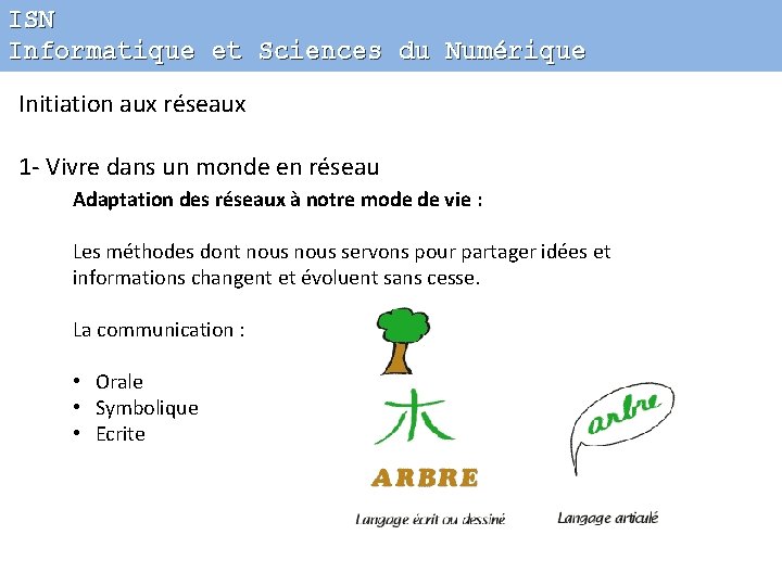 ISN Informatique et Sciences du Numérique Initiation aux réseaux 1 - Vivre dans un